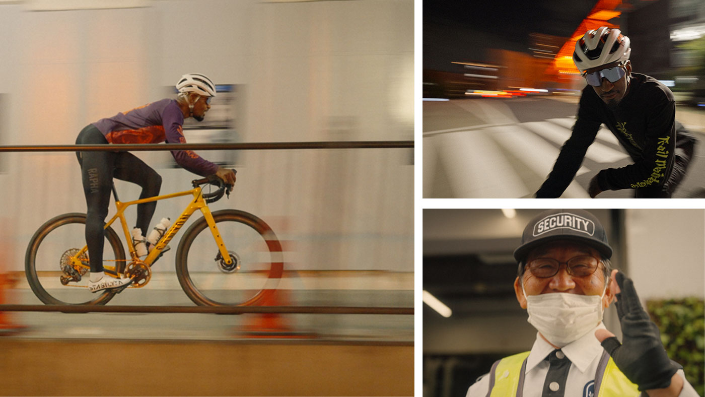 Collage of Andrew Jackson riding his bike and a security guard