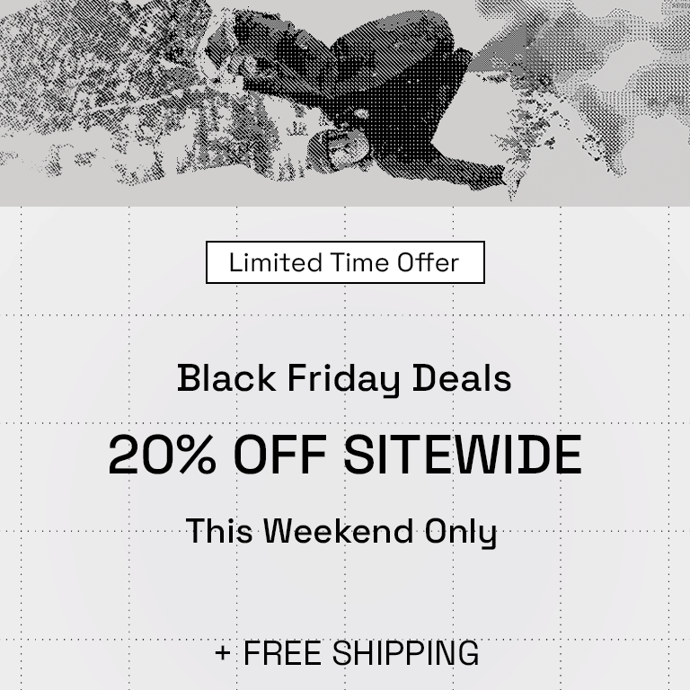 Animated image with Snow and Bike riders promoting the Black Friday offer, which is 20% Off Sitewide this weekend only.